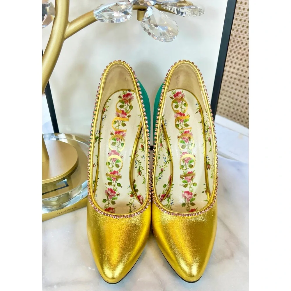 Gucci Metallic Nappa Kid Scamosciato Elaphe Snakeskin Pumps in Emerald Roccia - Picture 3 of 10